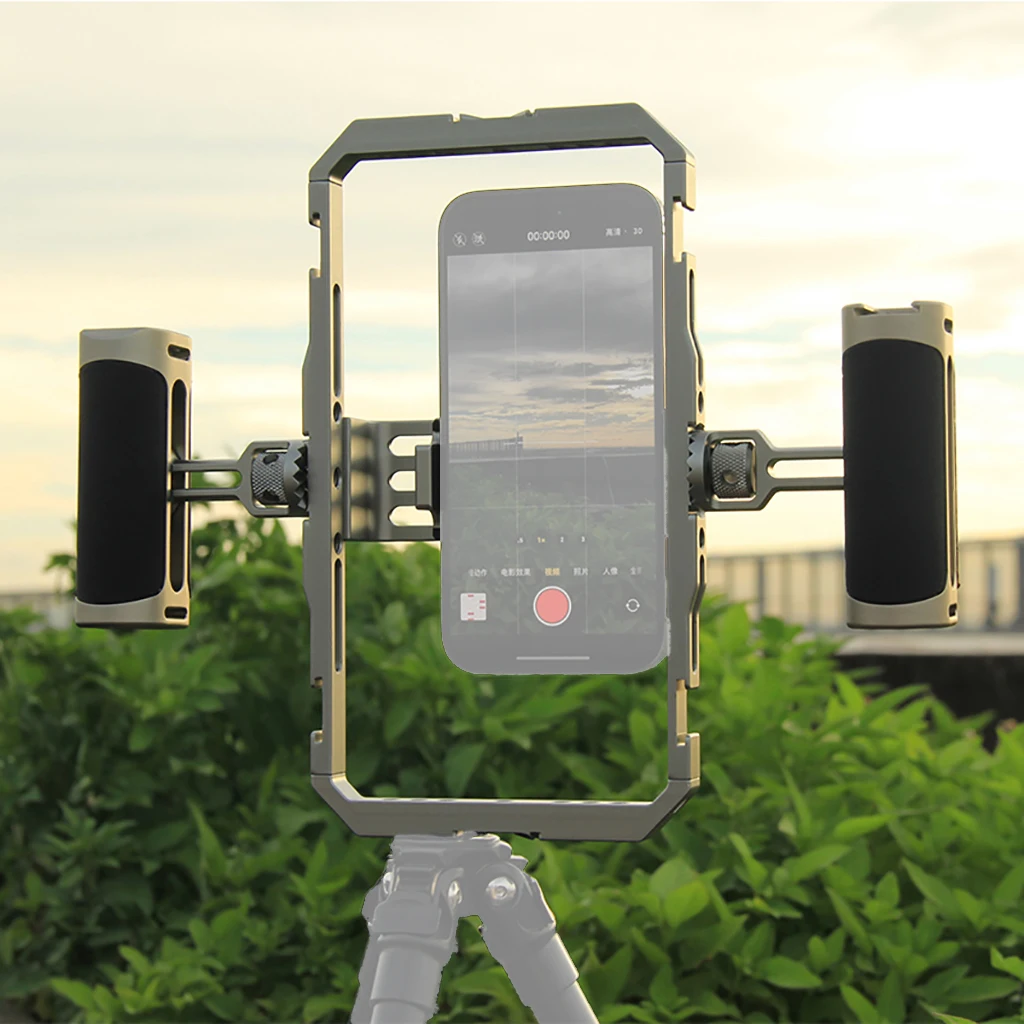 المزدوج مقبض الهاتف الذكي فيديو تلاعب يده قفص الهاتف علبة صنع الأفلام مع الحذاء البارد جبل حامل هاتف للبث المباشر مدونة الفيديو