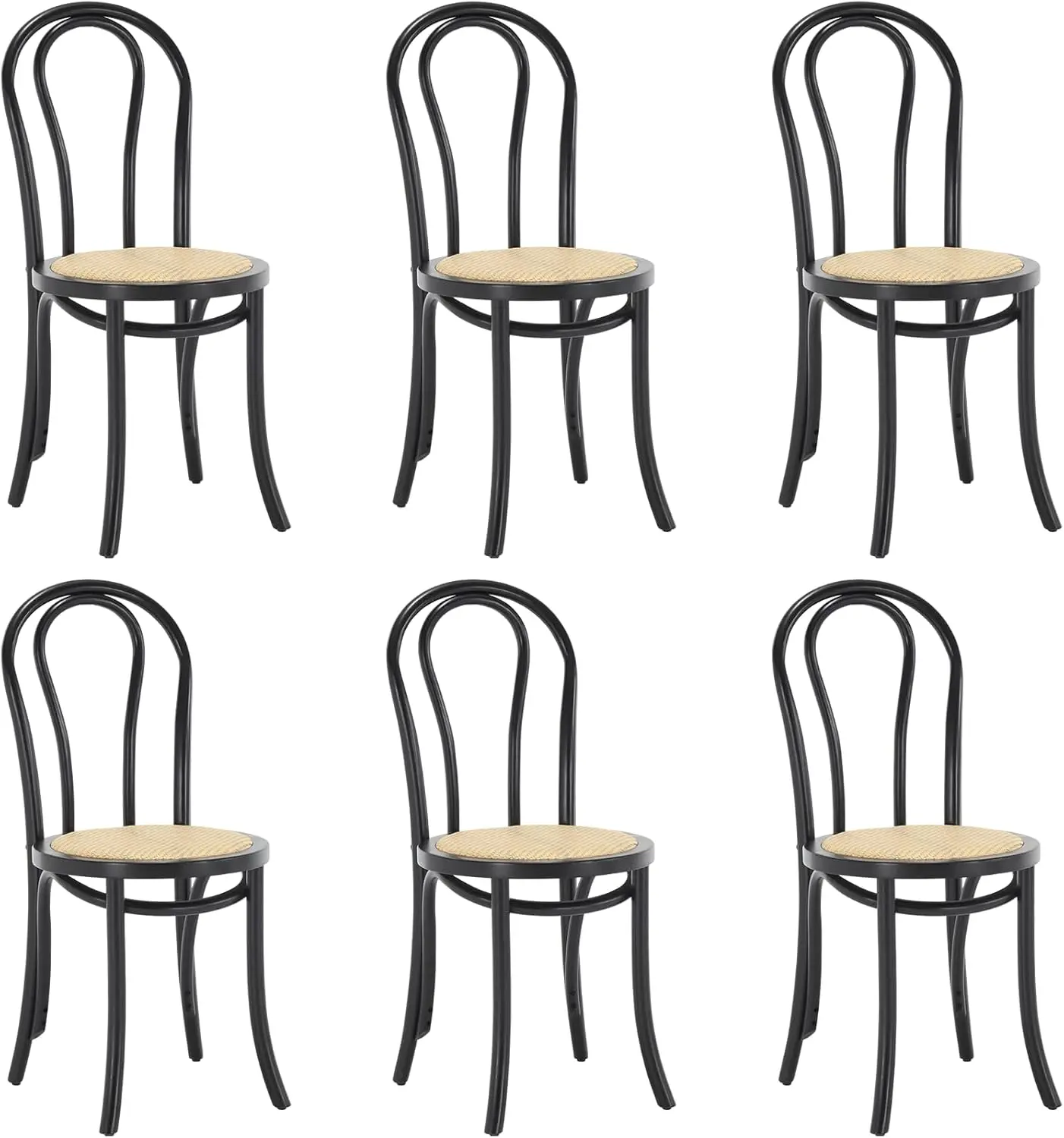 Kmax Vintage Dining Chairs Set Of 6, Thonet Soild Wood Rattan Dining Room Chairs Armless French Country Kitchen Chairs For