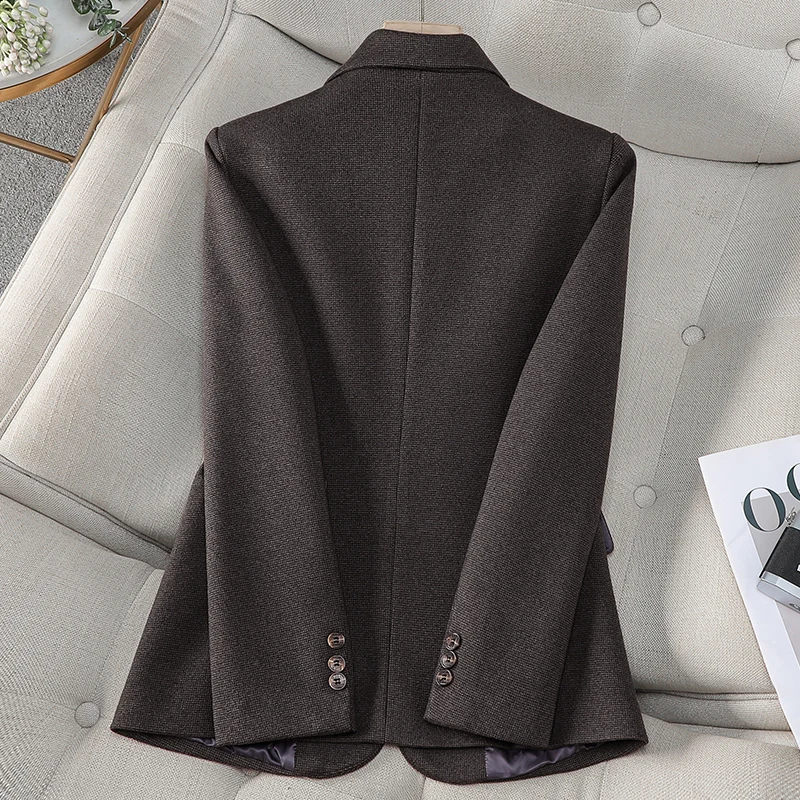 NAVIU Elegant Single Breasted Gray Brown Blazer Coated Women New Autumn Winter Interview Celebrity Korean Version Suit Jacket