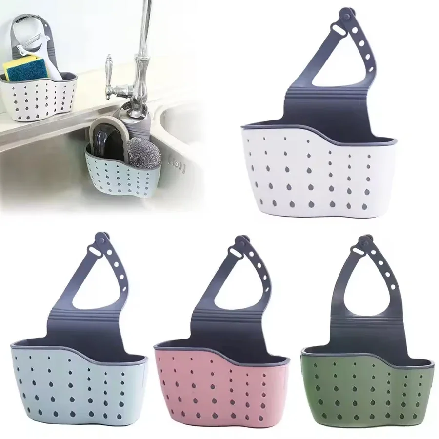 Home Storage Drain Basket Kitchen Sink Holder Adjustable Soap Sponge Shlf Hanging Drain Basket Bag Kitchen Toilet Accessories