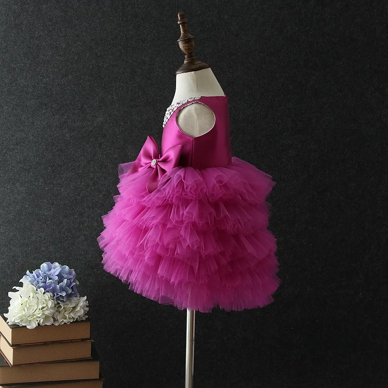 Robe de princesse de luxe pour filles, robe tutu pour enfants, nœud perlé, gâteau, mariage, fête d'anniversaire pour bébé