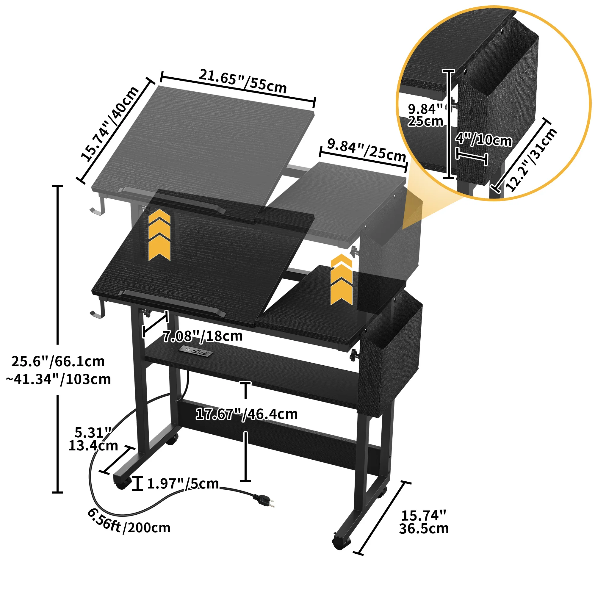 Height Adjustable Standing Desk Laptop Computer Table with Charging Station