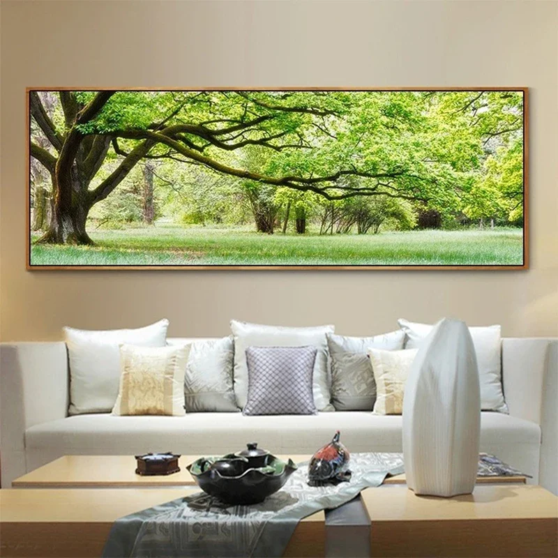 5D DIY Large Size Diamond Painting Forest Giant Sunshine Green Tree Wall Art, Full Square Round Drill Diamond Embroidery G664