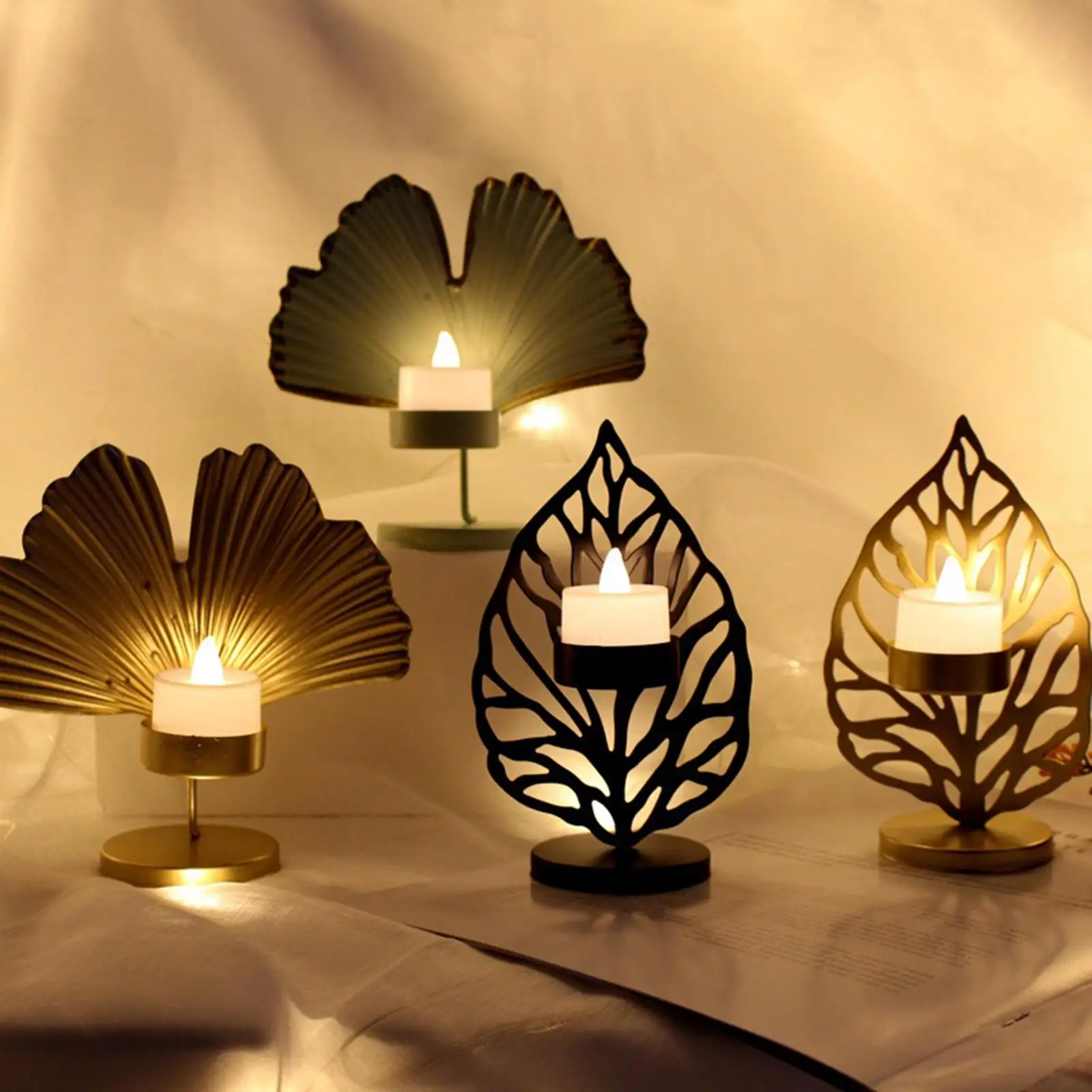 Metal Iron Leaf Candle Holder Nordic Minimalist Table Candlestick for Coffee Table Decor