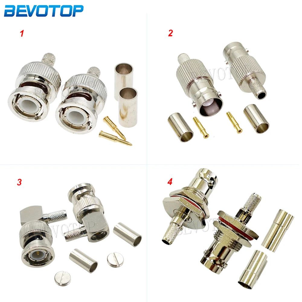 10Pcs/Lot BNC Male Female 50-3 BNC RF Coax Connector Crimp for RG58 RG142 RG223 RG400 LMR195 Cable High-Quality Low-Loss 50 Ohm