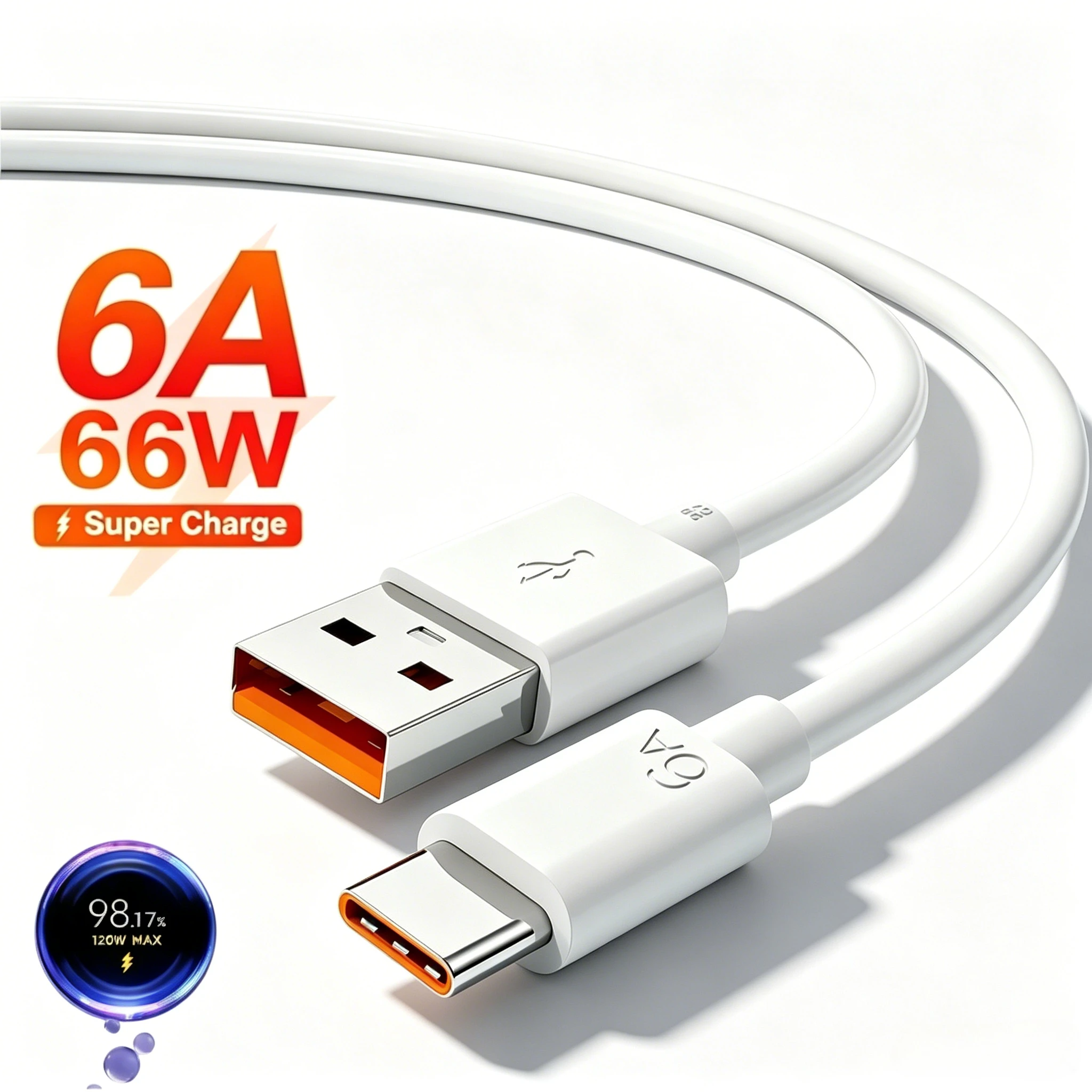 PD 66W 6A USB A To Type C Cable Super Fast Charging Phone Charger Cord For Huawei  Xiaomi Samsung USB-C Quick Charge Data Cable