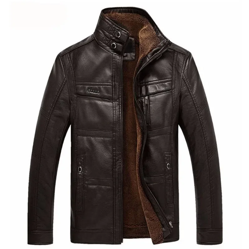 Men Winter Leanther Jacket Thicken Warm Coat Male Stand Collar Leather Coats Clothing 5XL