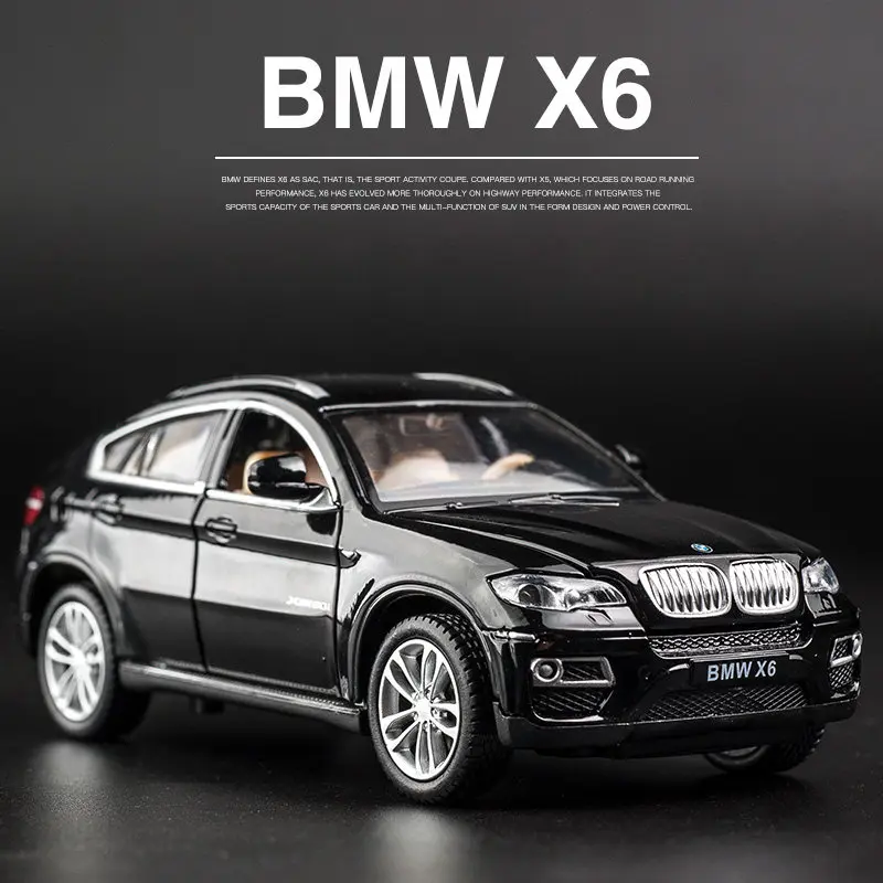 1:32 BMW X6 SUV Alloy Muscle Car Model Sound and Light Pull Back Children\'s Toy Collectibles Birthday gift