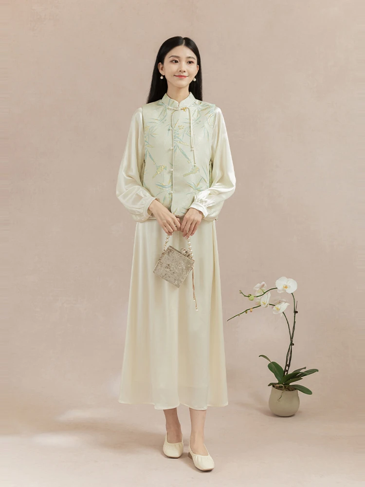 

New Chinese Sle Vest Bamboo Le Cotton Embroidery Zen Golden Silk Tea Clothing Top Women's Faion Traditional Ethnic Wear