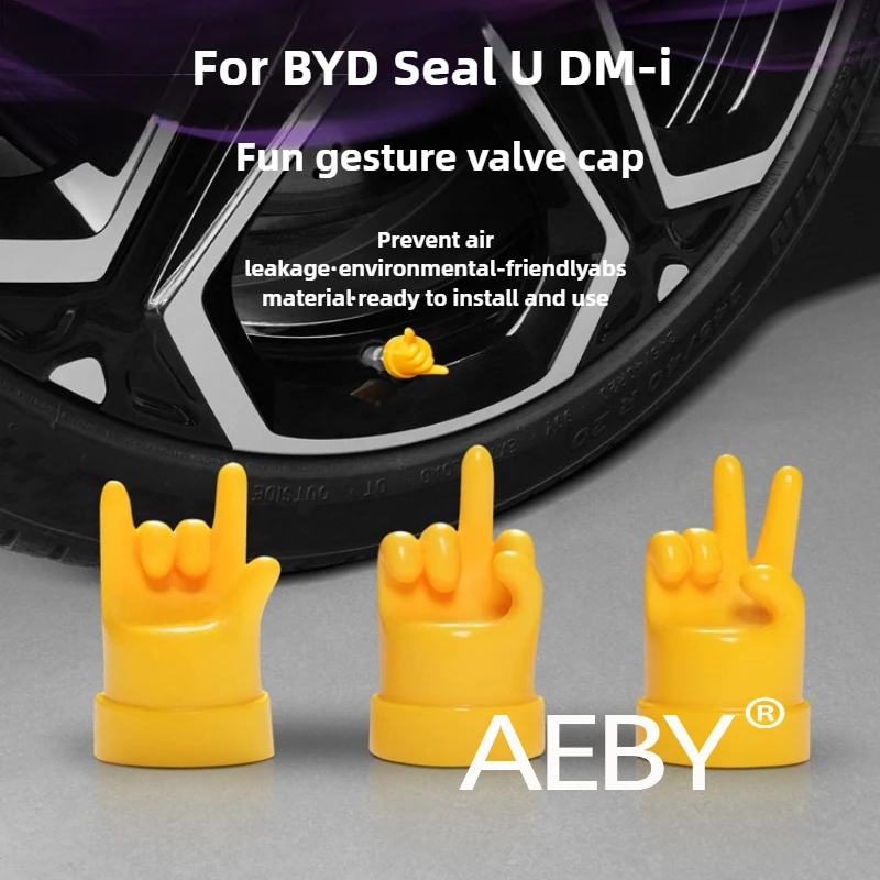 

AEBY For BYD Seal U DM-i 2025 plastic decorative air cap,Cool Car Tire Valve Caps,Unique Car Accessories,fun fingers,Anti-leak