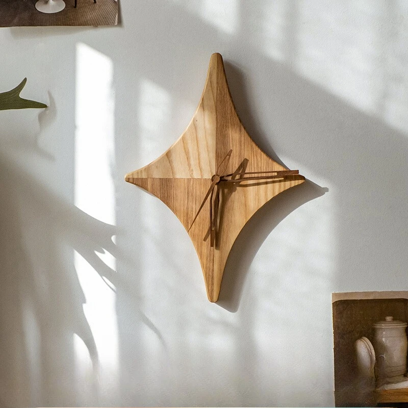 

Nordic Celestial Star Wall Clock Solid Wood Silent Clock Hand-Painted Nursery Decor with Modern Art Design for Living Room