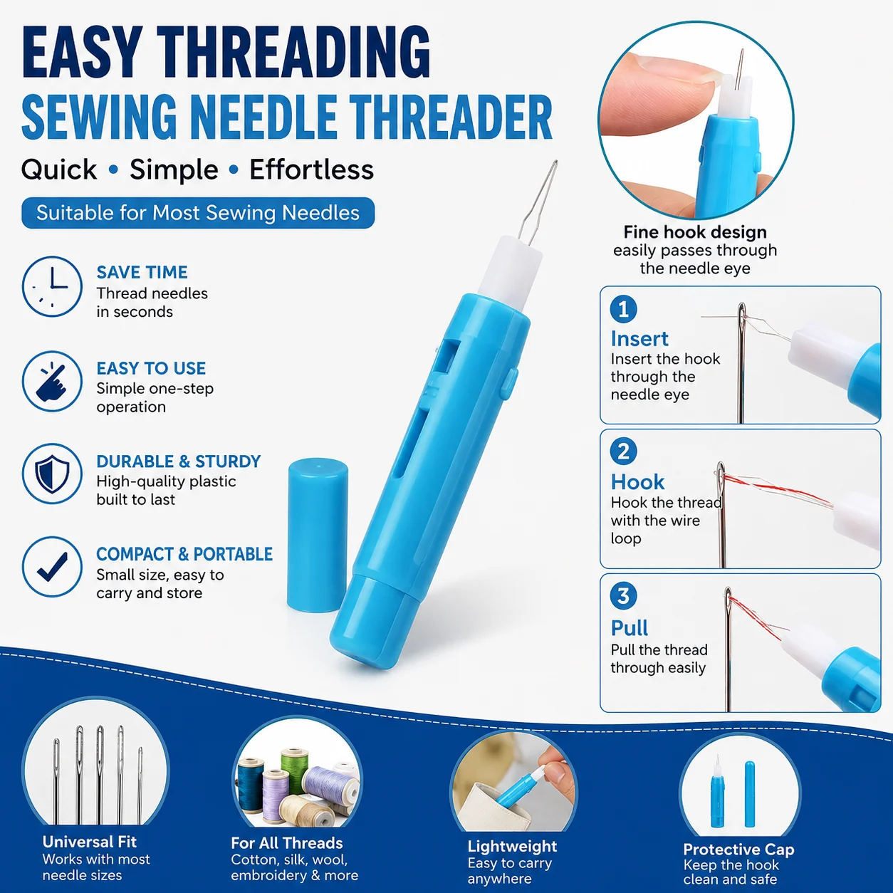 Automatic Needle Threader for Hand & Sewing Machine Easy Needle Inserter Quick Threading Tool Sewing Accessories