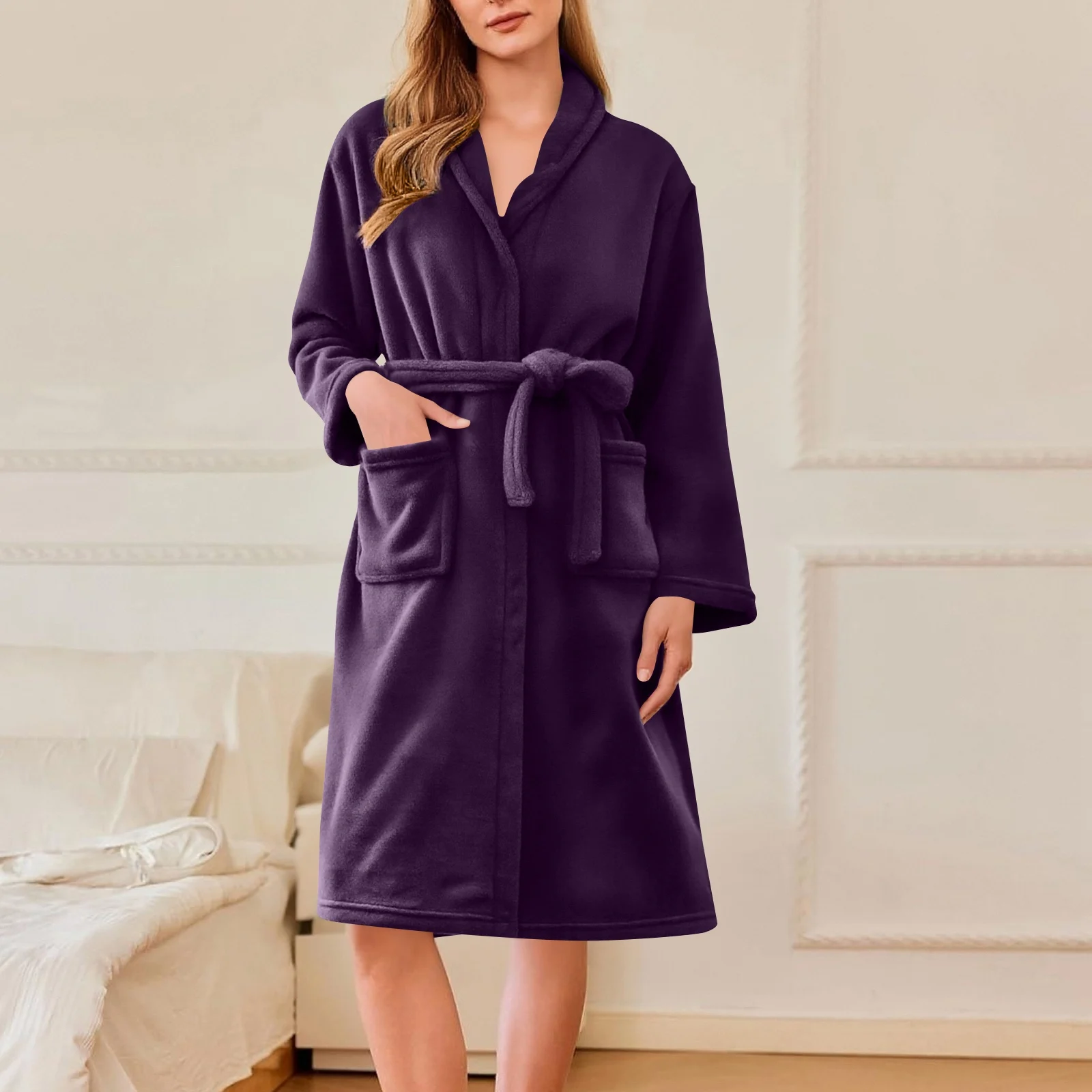 

Зимний женский однотонный флисовый халат, легкий однотонный домашний халат, подходящий для повседневной носки