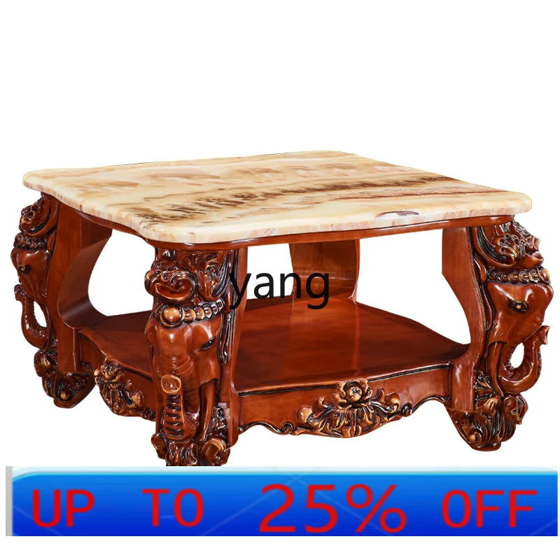 

LH marble square several all solid wood oak carved villa living room small tea table telephone table