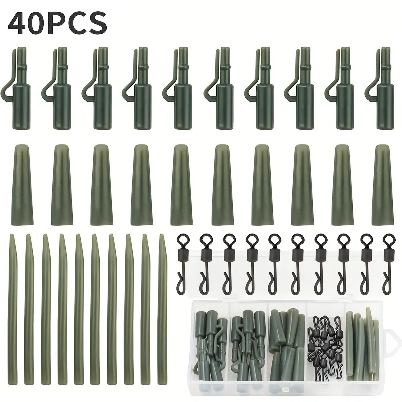 40pcs European Carp Fishing Rig Kit Anti Tangle Sleeves Swivels Carp Rigs Accessories for Euro Carp Fishing