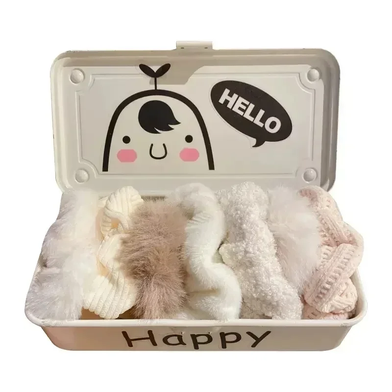 7pcs/Set Hairy Velvet Hair Scrunchies Winter Cloth Hair Band for Girls Ponytail Holder Rubber Bands Hair Tie Hair Accessories