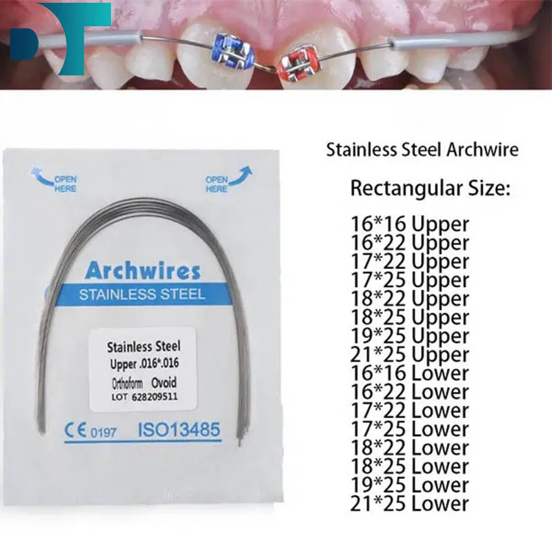 Dental 20pcs/2Bag Orthodontics Archwire Stainless Steel Ovoid/Nature Rectangular Mounted Brackets Brace(10 Upper+10 Lower) Tools