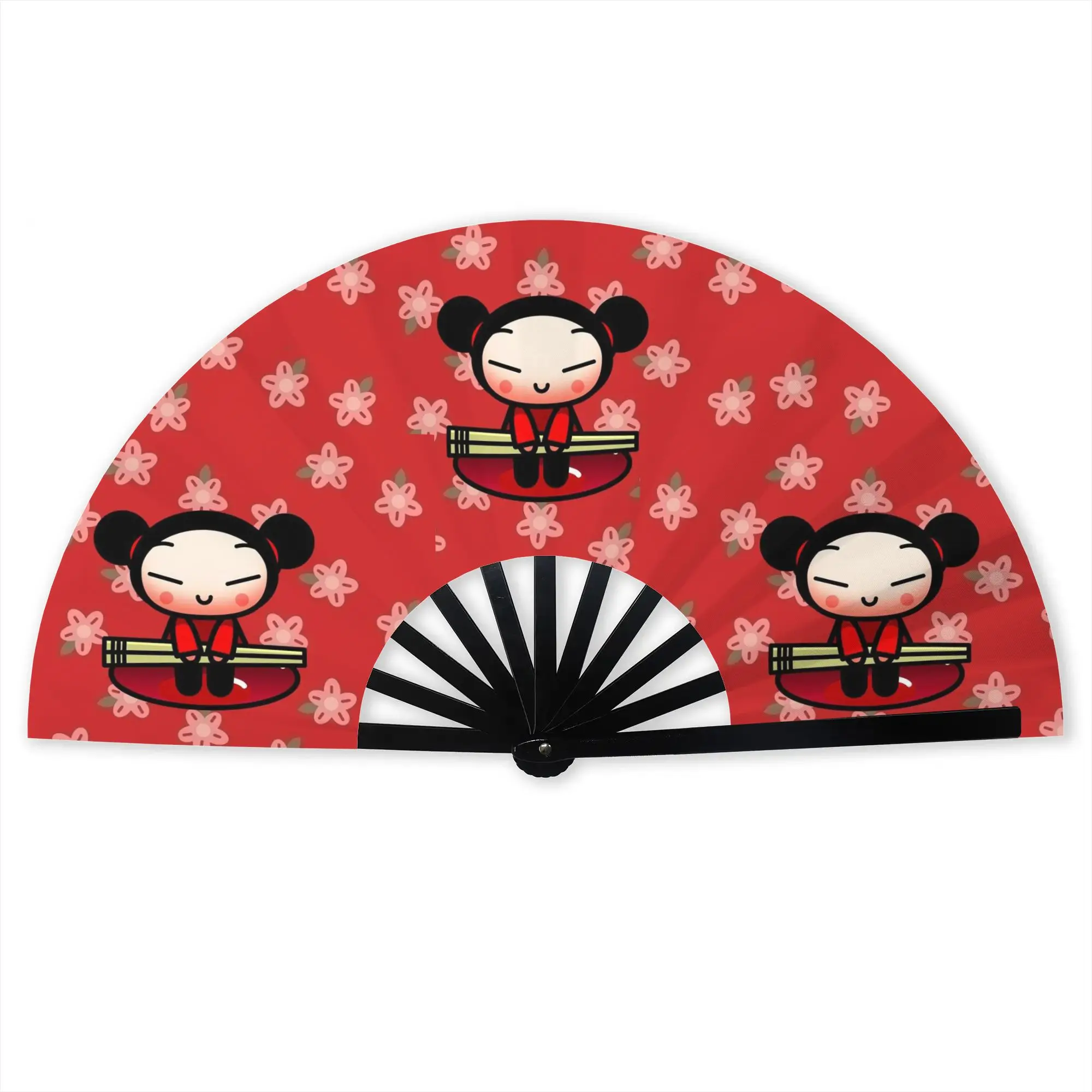 Custom Cute Cartoon P-Pucca Film Promotional Gift Hand Fan Event Souvenir  Durable Folding Fans Creative Bulk Pack Fan