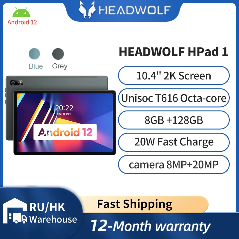 HEADWOLF tab HPad 1 Android 12 Octa-Core Tablet 10.4 Inch 8Gb Ram 128Gb Rom T616 Tablet Pc 7700Mah 2K Scherm Tabletten