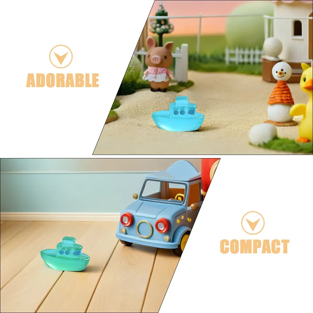 เรือเรซิ่นเรืองแสงในที่มืด 6 ชิ้น ของตกแต่งสวนขนาดเล็กน่ารัก ของประดับตกแต่งสนามหญ้า รถยนต์ ของตกแต่งเรซิ่นรูปทะเลแสนสดใส