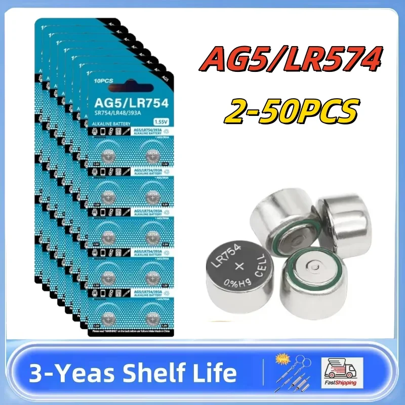 

AG5 LR754 1.55V Battery D309 D393 G5 G5A L754 LR48 LR754 RW28 SR48 Button Coin Cell For Watch Toy Remote Control