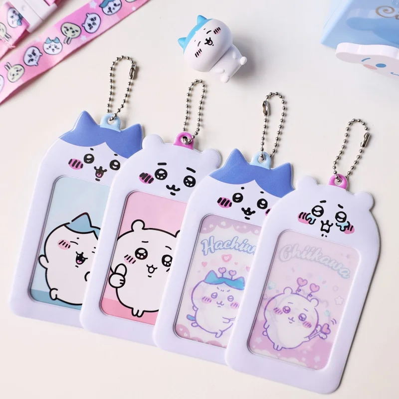 

Kawaii Chiikawa Cartoon Card Holder Cute Anime Hachiwar Character Hard Case Card Sleeve With Chain Lanyard Slot