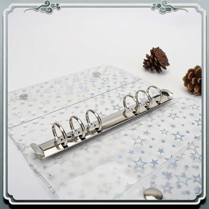 ABIJ-5X A6 Budget Binder Cover Clear PVC 6 Ring Binder Glitter Star Refillable Notebook Shell Protector With 2 Snaps