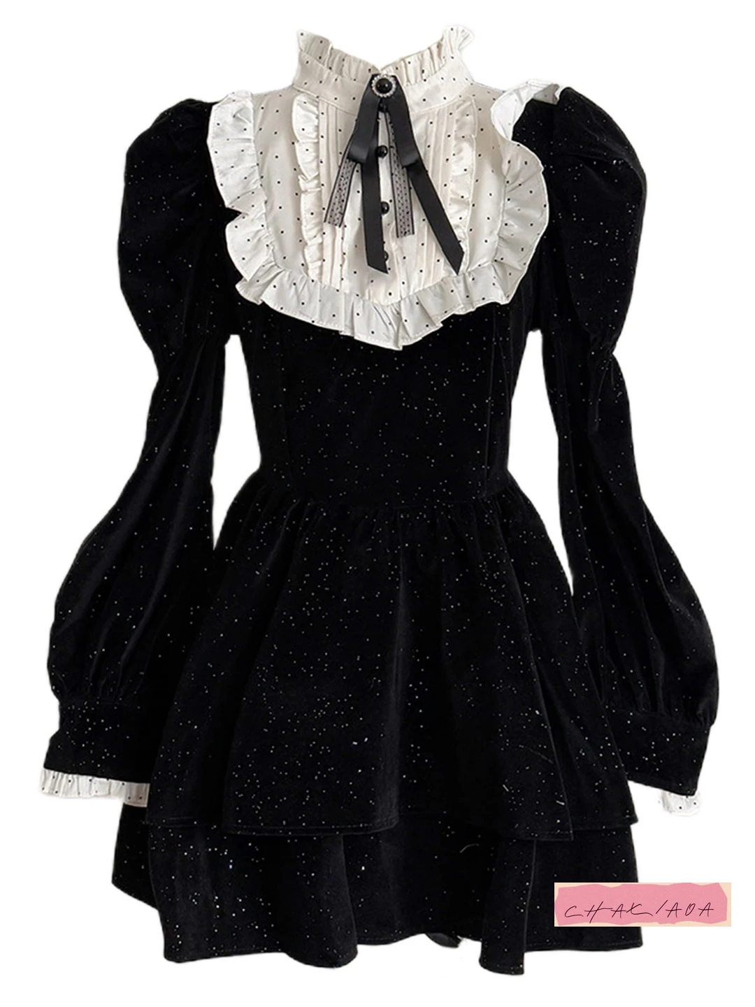 Halloween usar veludo dupla camada fina flash puff bolo vestido bolha de manga comprida veludo cintura rico estilo família vestido aniversário