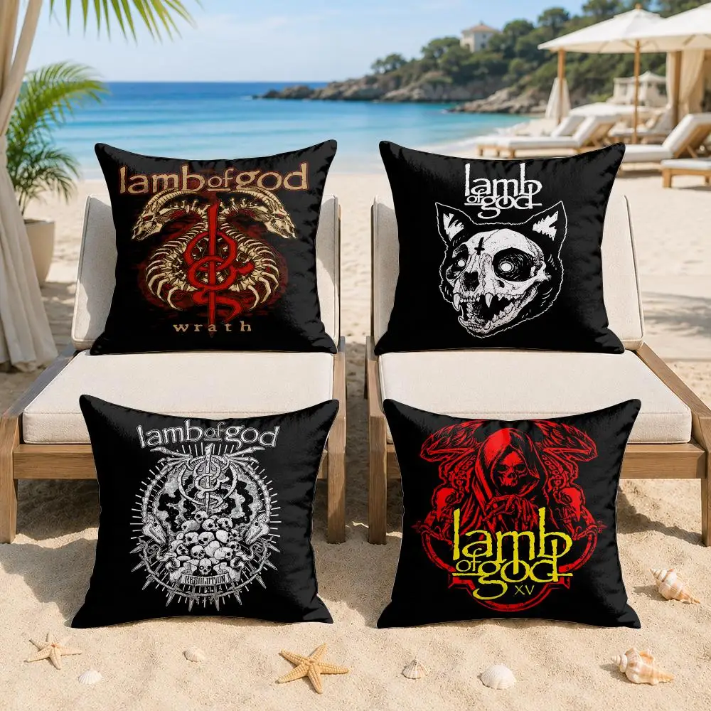L-lamb Of God Rock Band Cool Cushion Cover Silky Short Plush Invisible Zipper Dustproof Sofa Pillow Case For Home Decor