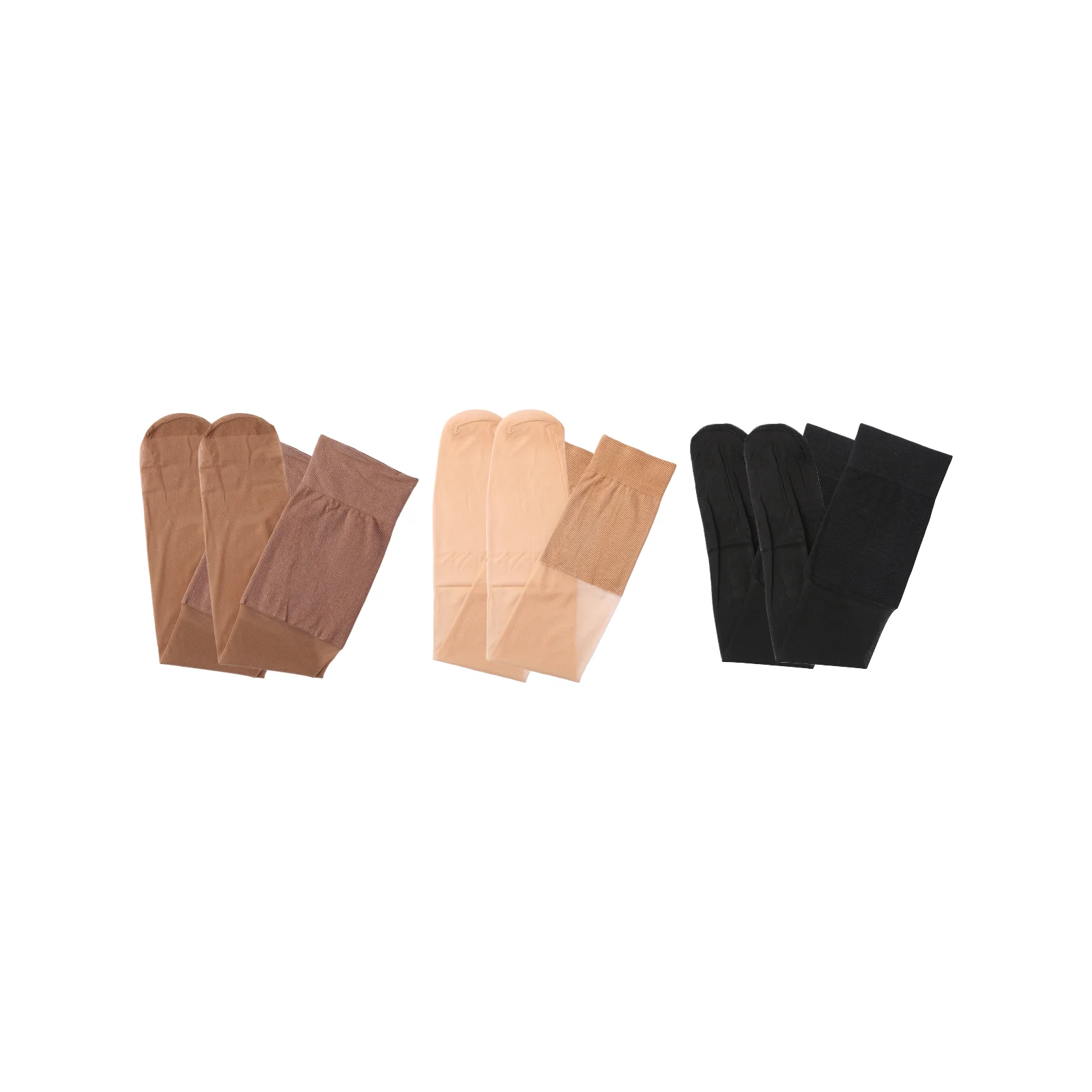 Three-color combination of knee-padded long-tube anti-snatch stockings (brown + skin color + black)