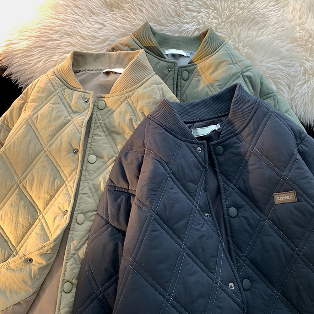 American Retro Winter Diamond Embroidery Warm Cotton Coat for Men's Hong Kong Style Couple Casual Versatile Thickened Coat