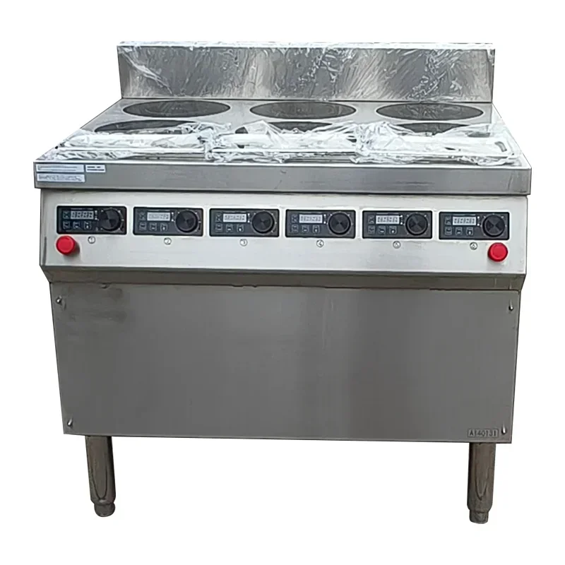 Certified 6 Burner Commercial Induction Cooker with Built-in Bain Marie Fast Heating Heavy-duty Induction Cooktop