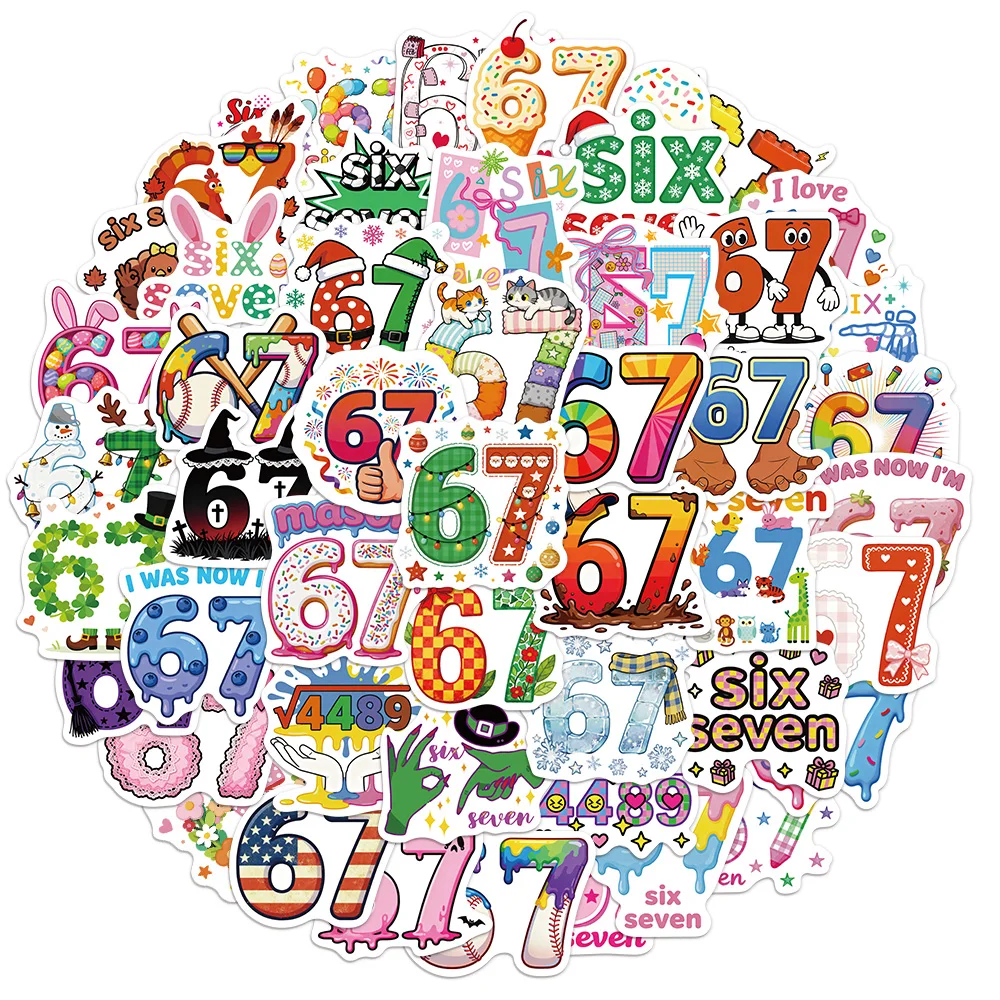 50 Uds. Pegatinas divertidas populares digitales de EE. UU. 67 materiales de cuenta de mano funda de teléfono portátil equipaje pegatinas impermeables