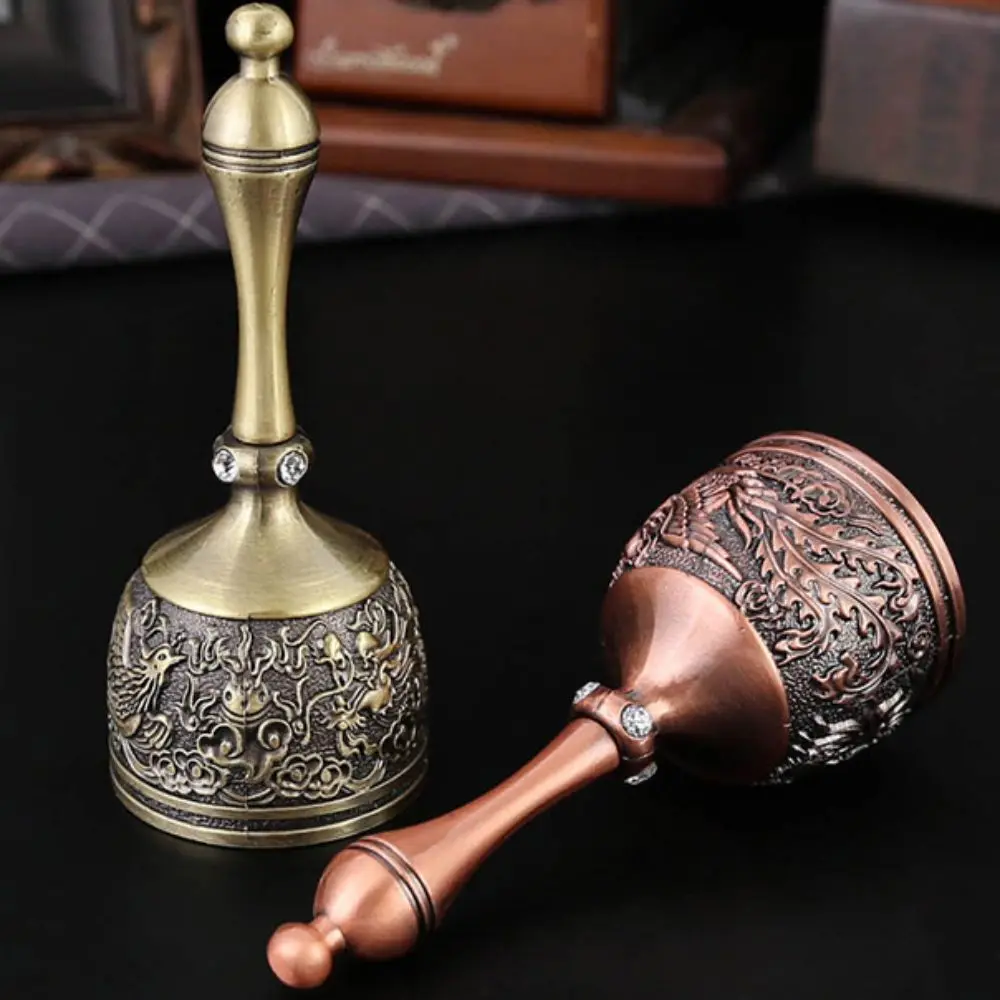 

Dragon Phoenix Pattern Vintage Handbell Relief Design Zinc Alloy Hand-Cranked Bell Loud Ring Restaurant Food Delivery Bell