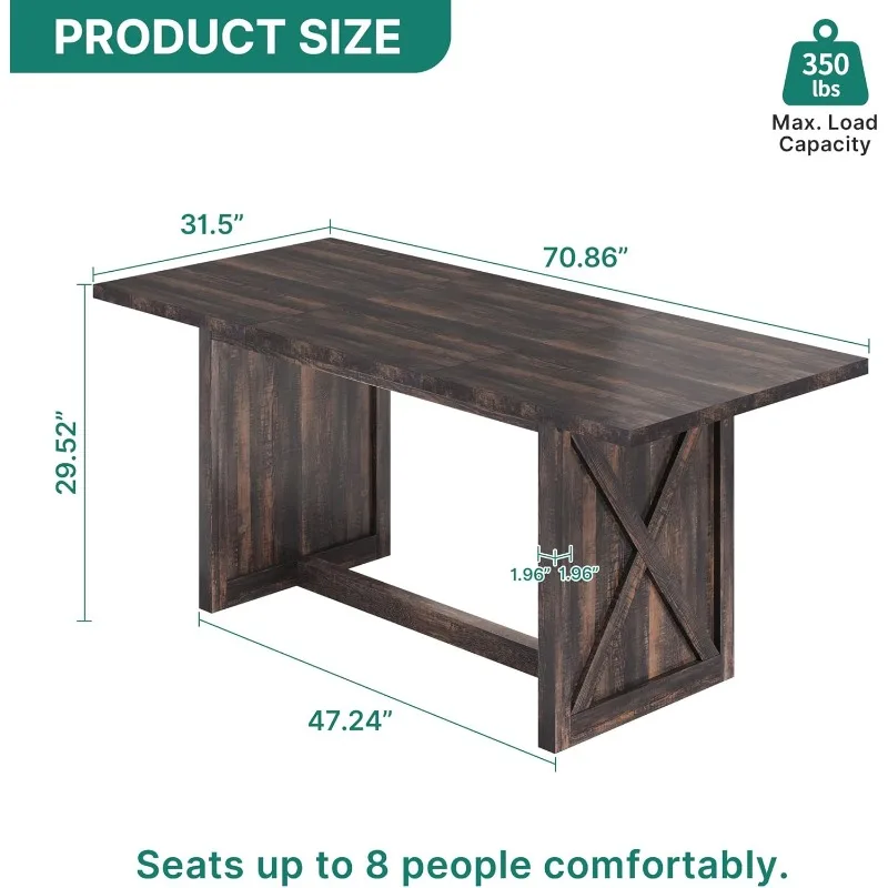 Большой кухонный обеденный стол на фермерском доме 70,8 дюйма для детей от 6 до 8 человек, прямоугольная квартира в индустриальном стиле из дуба в деревенском стиле