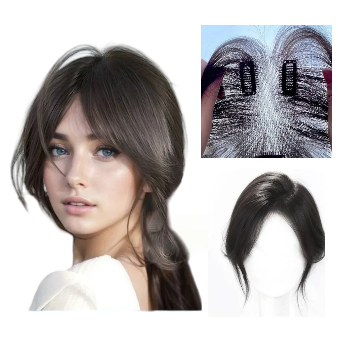 Toppers de cabelo para mulheres, cabelo humano real com franja, base de renda respirável, peças de cabelo naturais para mulheres com desbaste