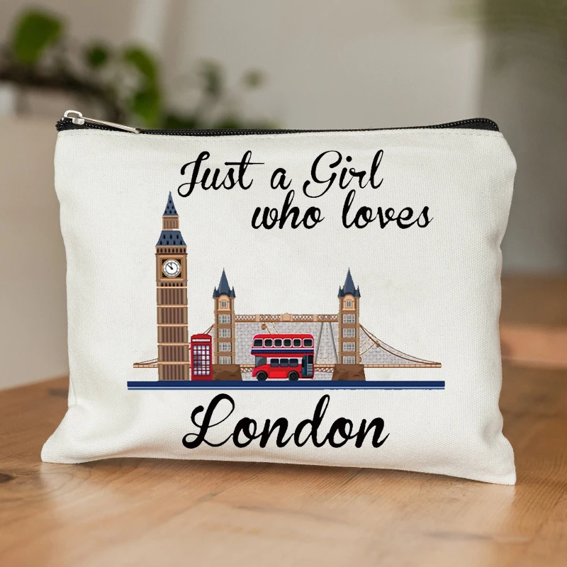 London Big Clock Canvas Bag Women Travel Toilet Storage Kits Makeup Pouch Just A Girl Who Loves London Travel Necessities Case