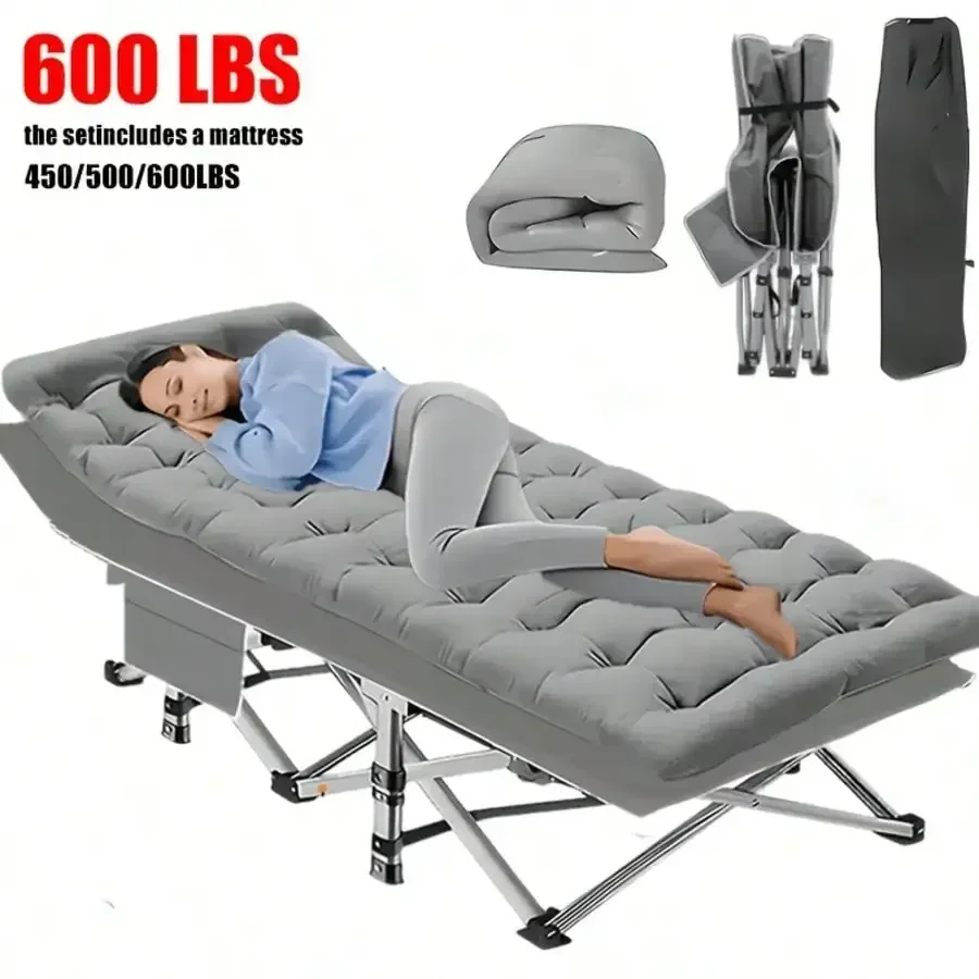 Premium Folding Bed With Thick Cushioned Mattress, Sturdy Steel Frame, Easy Setup And Portability For Outdoor Solely Camping, Guest Sleepovers, Backyard Lounging, Travel, Tailgating, And Relaxation Comfort Anywhere You Go.