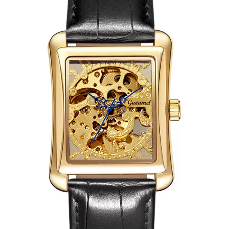 UTHAI M36 New Square Men Watch Transparent Hollow Fashion Business Belt Fully Automatic Mechanical Watch, Watches for Man