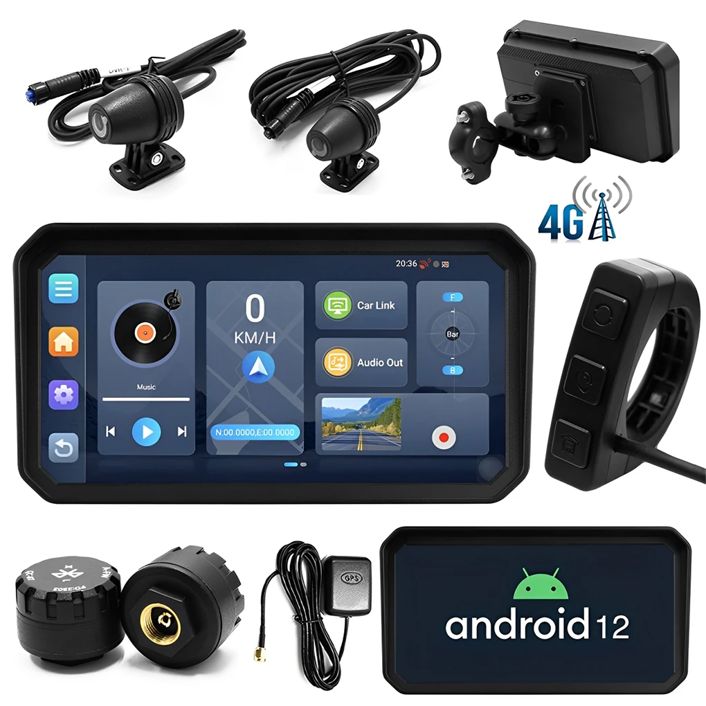 

Portable 6 inch Motorcycle DVR GPS Navigation Wireless Carplay Android 12 Auto DVR Drive Recorder Moto Monitor