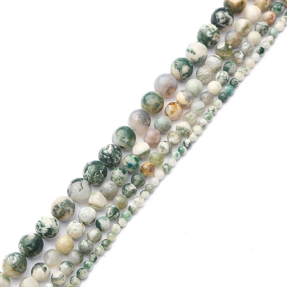 4-12 mm natürliche weiße Moosachat-Steinperlen, runde lose Abstandsperlen für die Schmuckherstellung, DIY-Armband, Halskette, Zubehör – Detail 4