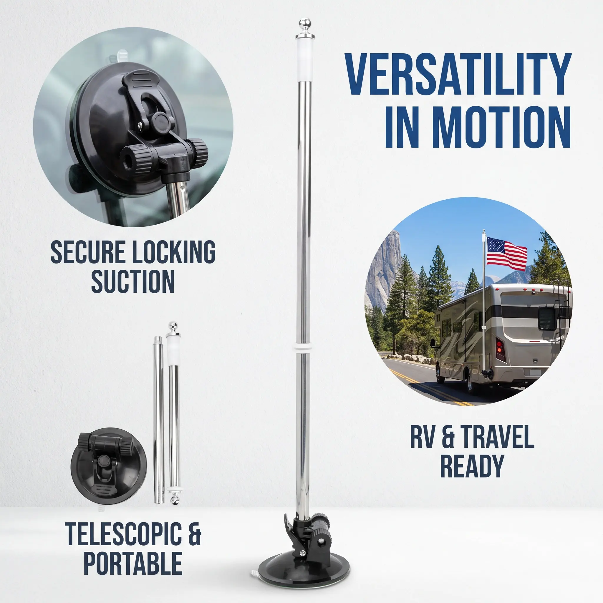 Car Multifunctional Marine Vehicle Outdoor Mount Flag Pole Holder Side Window with Base Flagpole