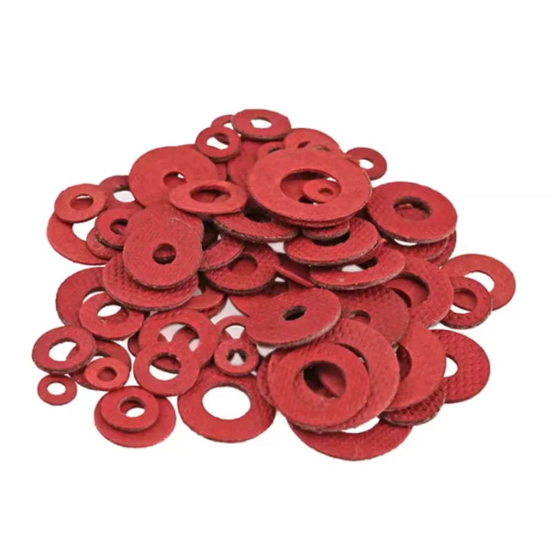 200/300/500/1000Pcs M2 M2.5 M3 M3.5 M4 M5 M6 M8 Red Steel Paper Fiber Insulating Flat Washer Electrical Insulation Gasket Ring