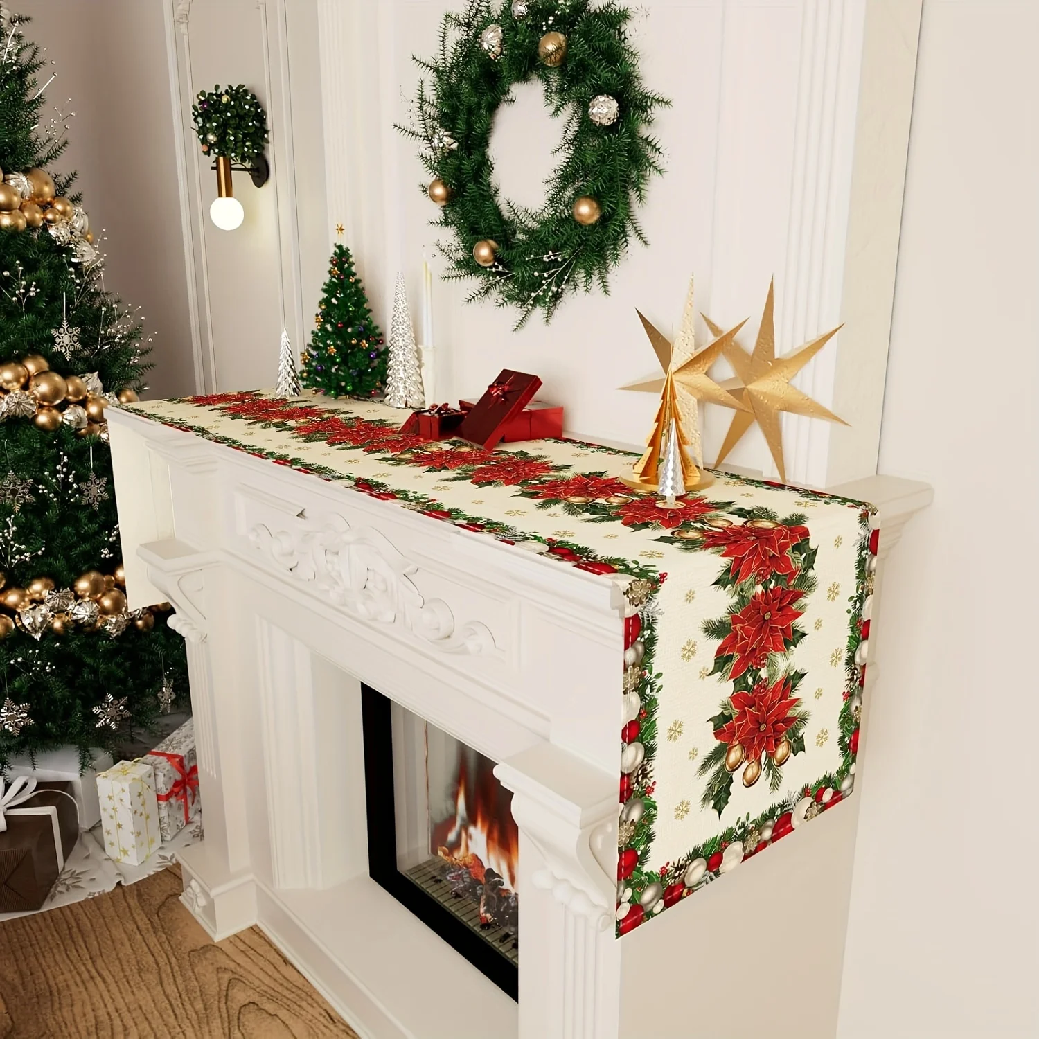 Camino de mesa Floral de invierno de varios tamaños, patrón de copo de nieve, decoración de mesa de vacaciones versátil para la temporada navideña de comedor, 1 ud.