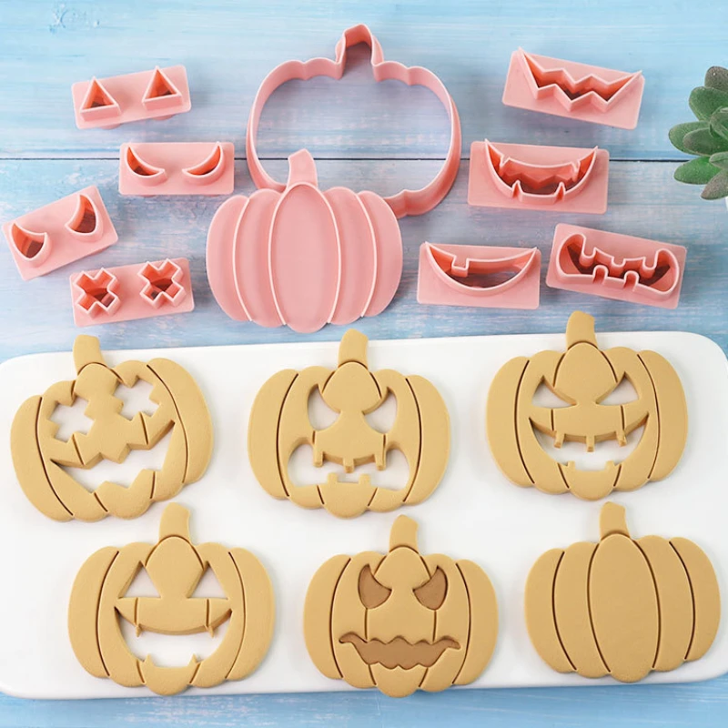 10pcs/set Halloween Cookie Cutters Pumpkin Ghost Face DIY Biscuit Mold Fondant Embosser Stamps Holiday Party Baking Pastry Tools