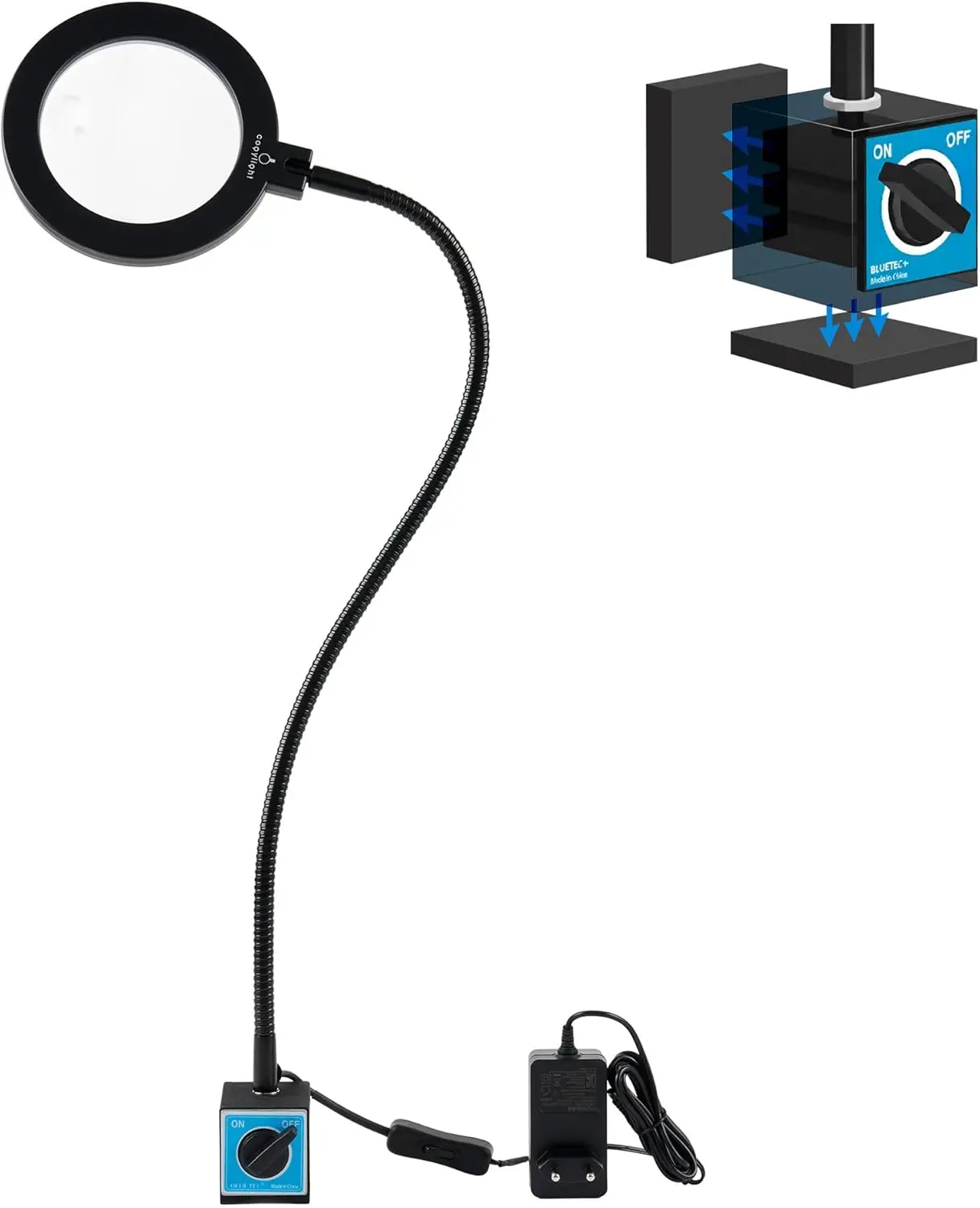 Lampada da lavoro magnetica, lampada LED a collo di cigno flessibile da 23,5 pollici con lente d'ingrandimento, 3400Lux, 10,5 W, 110 V