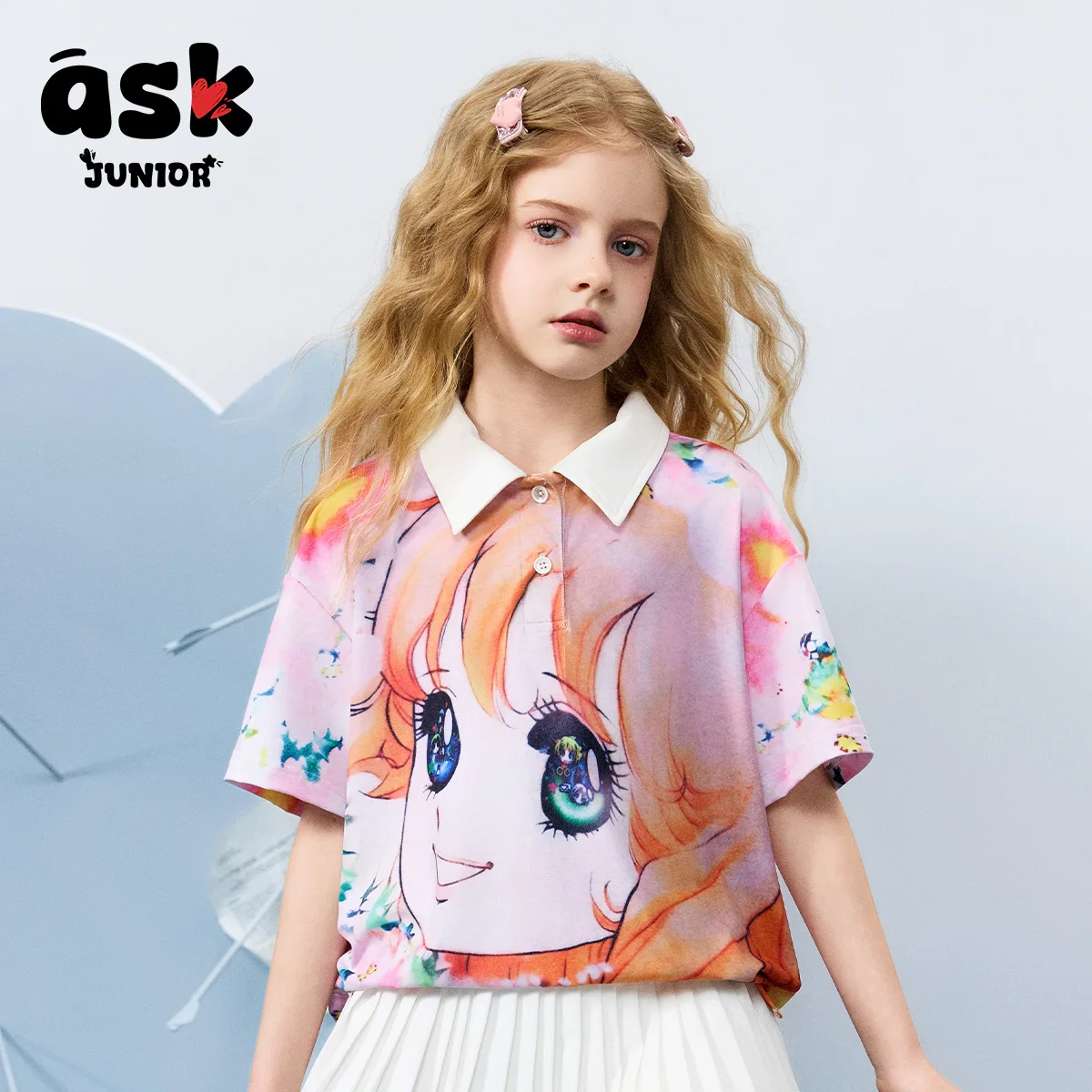 قميص بولو صيفي بأكمام قصيرة للفتيات بألوان متباينة ونمط البنات مطبوع بأكمام قصيرة #4