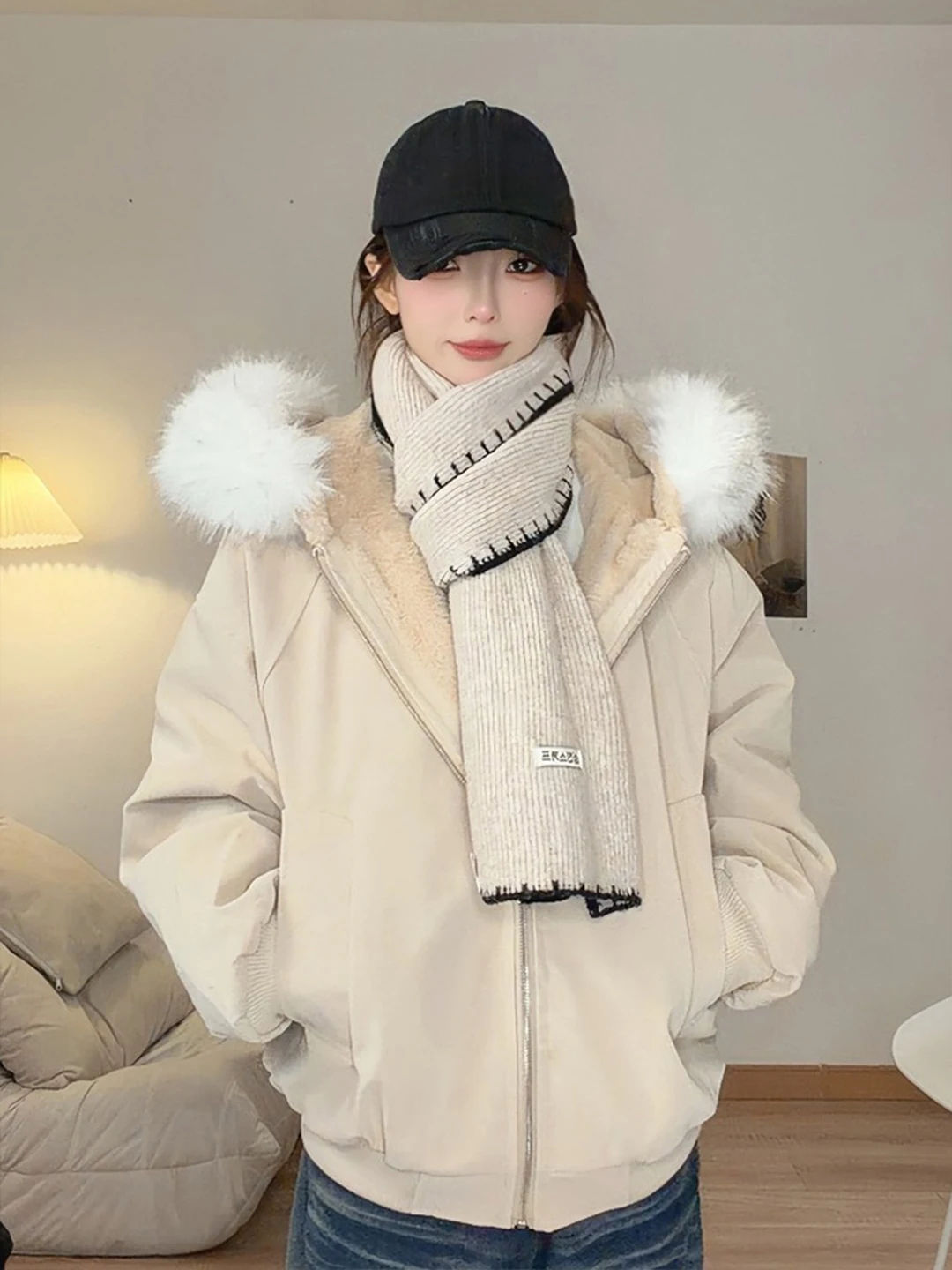 

Men's Thickened Faux Fur Collar Parka Coat Winter Warmth Cotton Jacket Retro Style Long Sleeve Zipper Closure Color