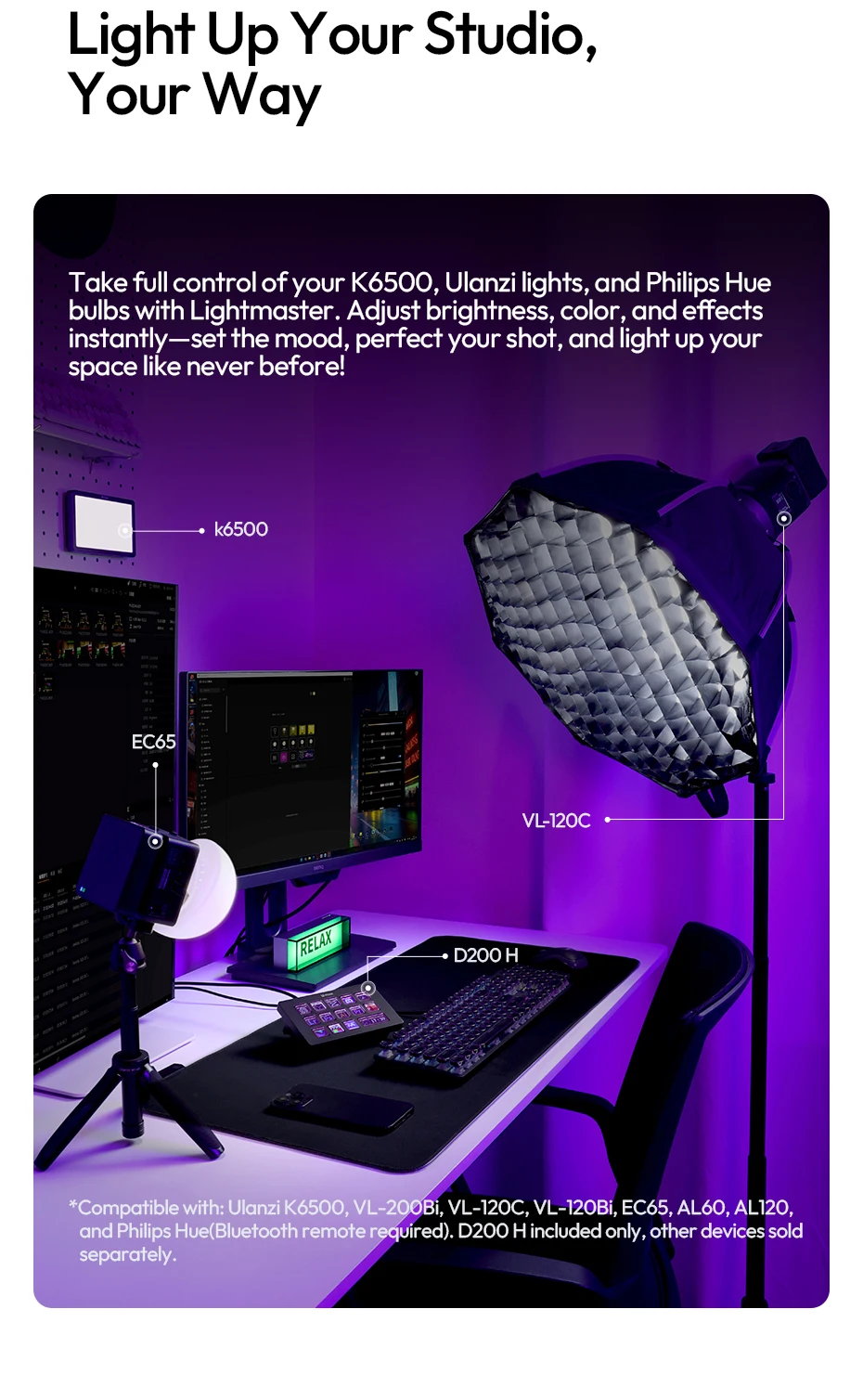 Ulanzi D200H Deck Dock Streaming-Controller 7-in-1 Dockingstation für Schreibtisch Intelligente Beleuchtungssteuerung Büroassistent Studio – Detail 13