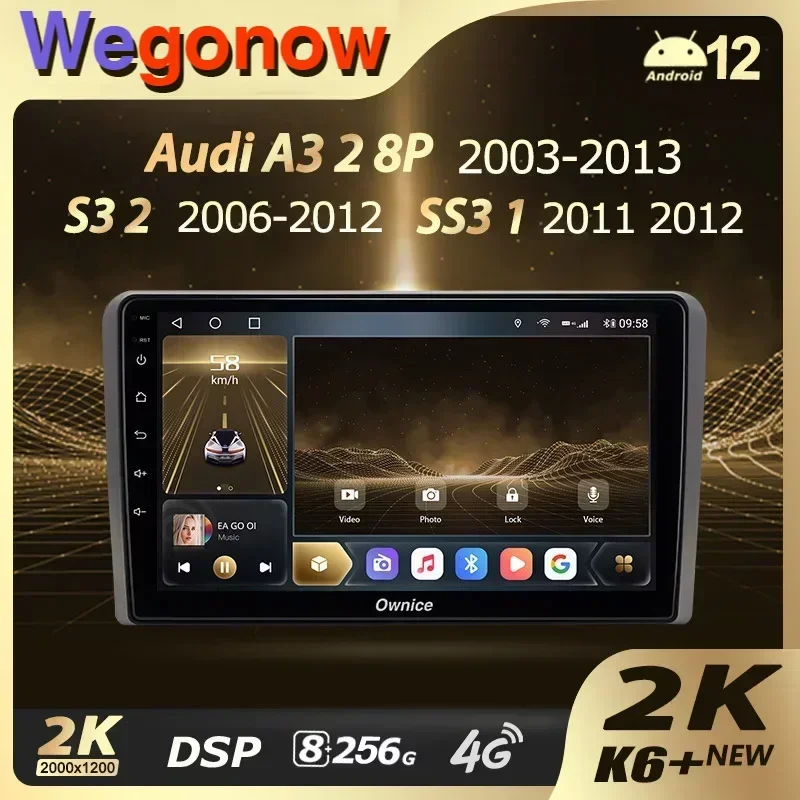 Ownice K6+ 2K for Audi A3 2 8P 2003 - 2013 S3 2 2006 - 2012 RS3 1 2011 2012 Car Multimedia Video Navigation Stereo GPS Android12